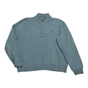 Polo Ralph Lauren Sweater Mens XL Grey 1/4 Zip Mock Neck Cotton Knit Pullover